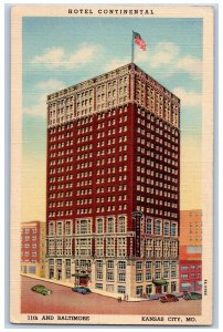 Kansas City Missouri Postcard Hotel Continental 11th & Baltimore Building 1942