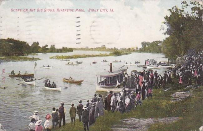 Iowa Sioux City Canoeing Scene On The Big Sioux River Riverside Park 1909