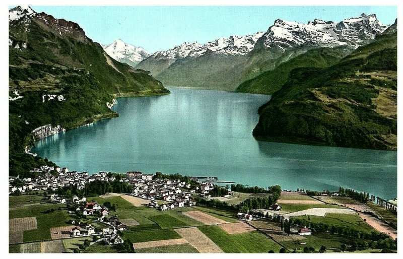 Aerial View Brunnen Vierwaldstättersee Switzerland Postcard 1957