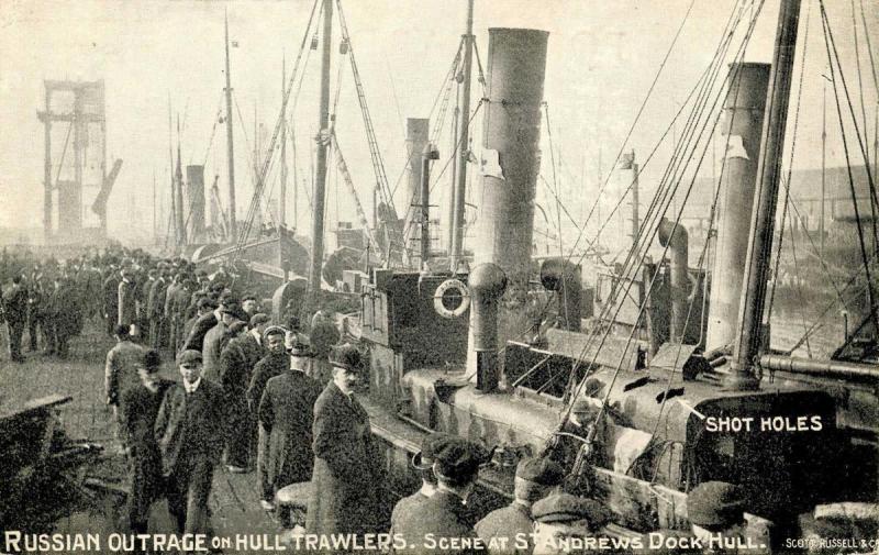 UK - Scotland, St Andrews Dock - Hull. Russian outrage on Hull Trawlers