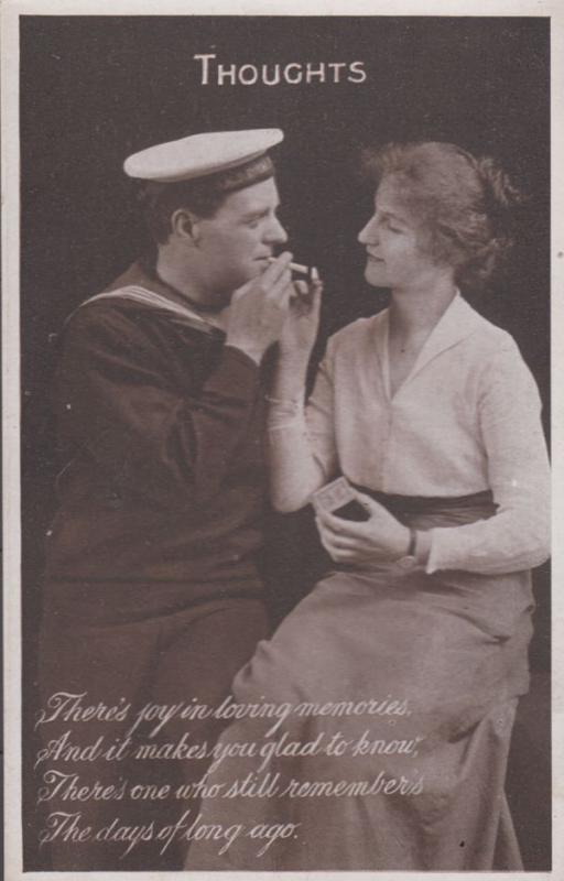 Thoughts Romance Sailor & Lover Military Sea Battle Departure Antique Postcard