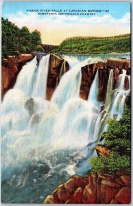 Pigeon River Falls at Canadian Border Minnesota Arrowhead Country Postcard