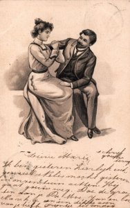 Victorian Romantic Couple Embossed Vintage Postcard 09.90