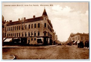 c1940 Looking Down Main St. Five Points Exterior Waukesha Wisconsin WI Postcard