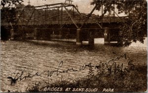 Vintage Postcard IA Hawk County Waterloo Bridges at Sans Souci Park 1906 H14