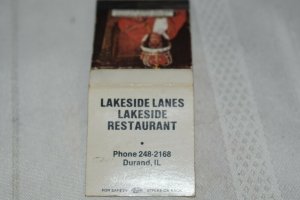 Lakeside Lanes Lakeside Restaurant Monkey Durand IL 20 Strike Matchbook Cover