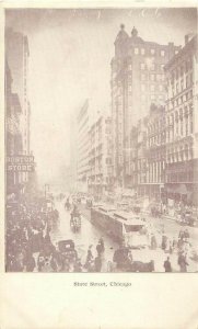 State Streeet, Chicago Old View Postcard, Boston Store, Horse Carriages, Crowds