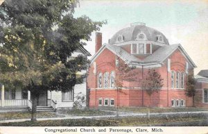 Congregational Church & Parsonage Clare Michigan 1914 postcard