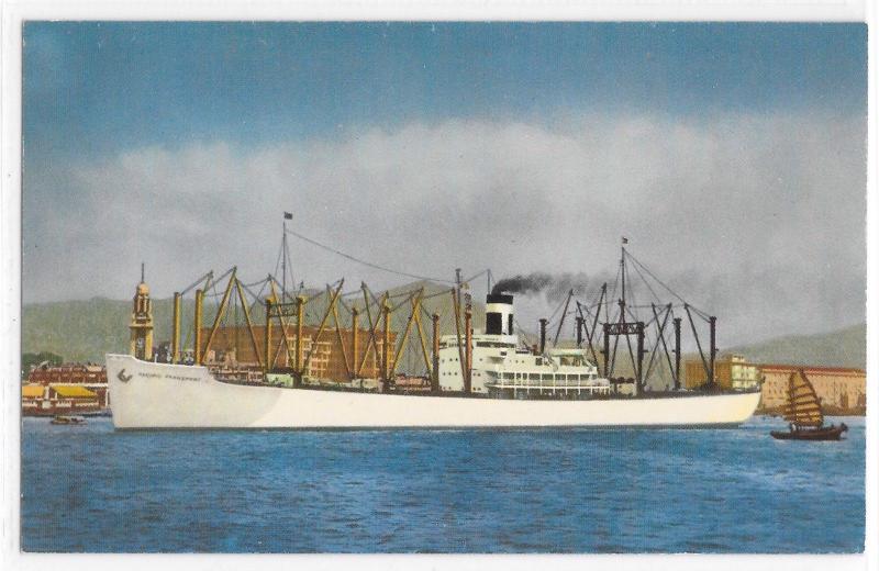 S. S. Pacific Transport in Hong Kong Harbor White Cargoliner Ship Boat Postcard