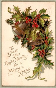 Christmas With Bells and Holly 1908