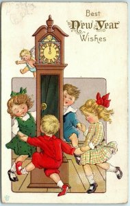 M-30087 Children Art Print New Year Greeting Card Best New Year Wishes