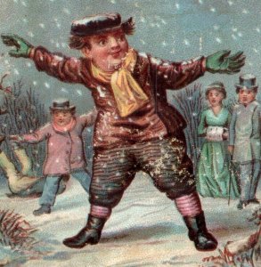 1870s-80s Victorian Trade Cards Winter Holiday Snow Happy Boys Set Of 2 F129