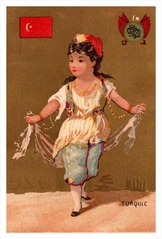 Turquie  Flag, Girl   Victorian  Trade Card