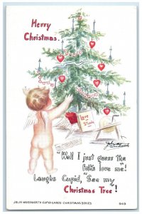 Christmas Tree Cupid Angel Decorating Julia Woodworth Artist Signed Postcard