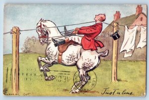 Maynard MN Postcard Horse Cowboy Rope Traped Just A Line Tuck 1907 Antique
