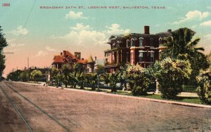 Vintage Postcard Broadway 24th Street Looking West Galveston Texas S.H. Kress