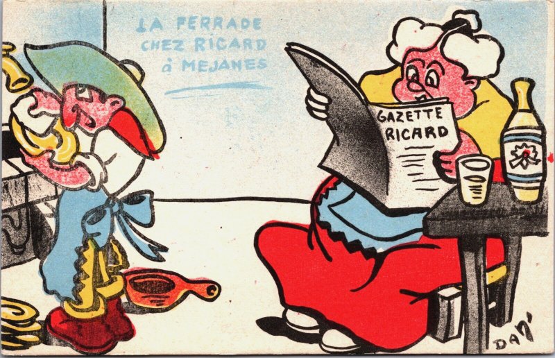 Artist Signed Comic Funny Woman Reading Man Cleaning Vintage Postcard C185