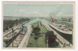 Steamer in The Locks Sault Ste Marie Michigan 1910c Phostint postcard