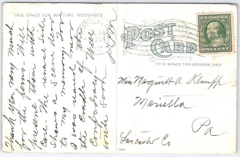 Vintage Alabama State Capitol Montgomery Postcard with 1911 Postmark