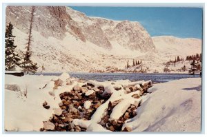 c1950's Winter Scene Of Snowy Range & Lake Marie In Southern Wyoming WY Postcard