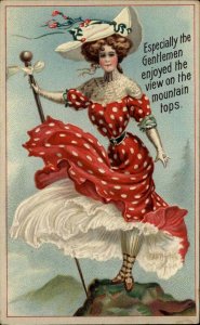 Beautiful Woman Red Polka Dot Dress DOUBLE ENTENDRE RISQUE HUMOR Postcard