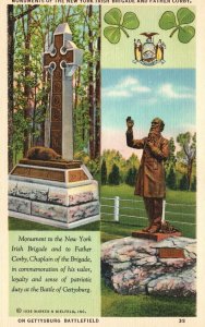 Monuments Of New York Irish Brigade Father Curby Gettysburg PA Vintage Postcard