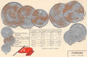 Turkey Exchange Table Flag Coins embossed coinage postcard C315