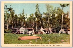 Postcard North Bay Ontario A Corner of Martin River Camp Ferguson Highway