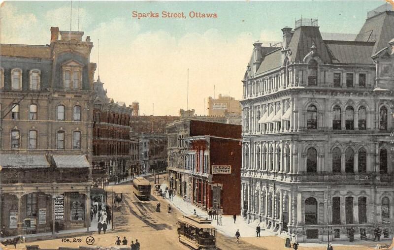 Ottawa Canada c1910 Postcard Sparks Street Dentist Streetcar