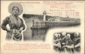 Boulogne to Folkestone LIGHTHOUSE & Ship Schedule w/ Prices c1910 Postcard