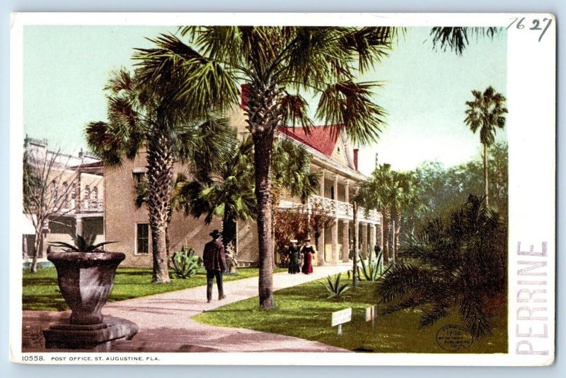 St Augustine Florida FL Postcard Post Office Building Exterior Palm Trees 1908