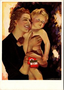 Mint Italy WW2 Patriotic PPC Artist Picture postcard Emotional Mother and Son