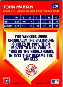 1992 Donruss Baseball Card John Habyan New York Yankees sk6161