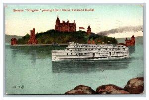 Vintage 1912 Postcard Steamer Kingston Passing Heart Island Thousand Islands