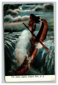 Vintage 1910 Postcard The Indian Legend Woman in a Canoe Niagara Falls New York