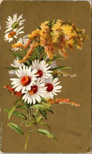 VINTAGE POSTCARD BRONZE FOIL TINTED FLOWERS c. 1920's [card has numerous faults]