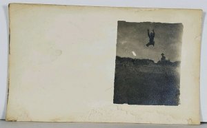 Hanley Sask. Canada Young Man Jumping High in Air RPPC c1907 Postcard K15