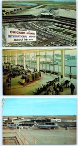 3 Postcards CHICAGO-O'HARE INTERNATIONAL AIRPORT Terminal, Interior & Concourse