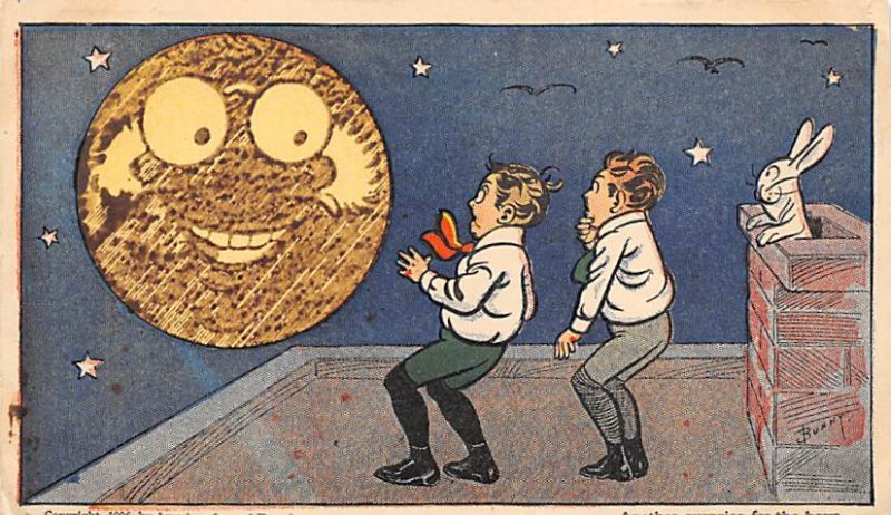 Another surprise for the boys Boys looking at a smiling moon Novelty Unused 