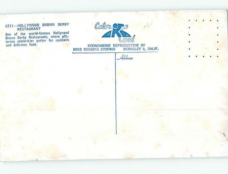 Unused 1940's OLD CARS & BROWN DERBY RESTAURANT Hollywood California CA M9176