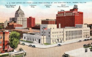 Vintage Postcard Post Office Court House Monroe St. & Hamilton Blvd. Peoria ILL
