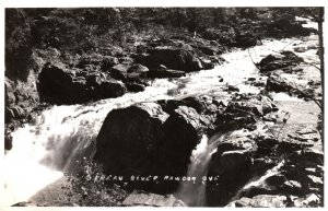 VINTAGE POSTCARD OUAREAU RIVER AT RAWDON QUEBEC REAL PHOTO RPPC circa 1940s