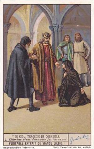 Liebig Vintage Trade Card S1337 El Cid 1936 No 2 Chimene vient demander justi...