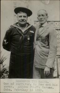 Sinking of USS Maine Survivor Sailor Mr. Rau & Rescuer Arturo Feliu c1930 RPPC