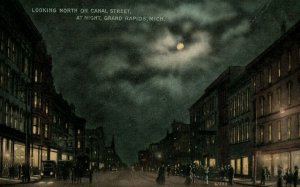 Circa 1910 Canal Street, Night View Moon, Grand Rapids , Michigan Vintage P12