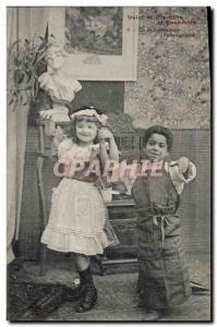 Postcard Old Negro Black Child Valet and maid