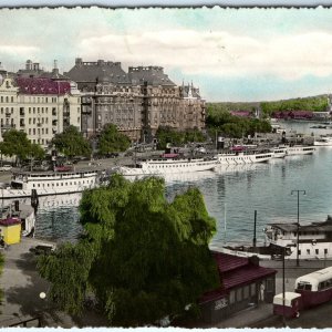 c1950s Stockholm, Sweden RPPC Nybroviken Harbor White Fleet Nordic Museum A338