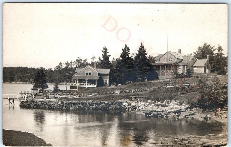 c1910s US Mystery Lake Lodge Inn RPPC Camp Real Photo Dock Resort Postcard A96