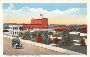 A40/ Vinitia Oklahoma Ok Postcard c1915 Auditorium and Parker Plaza Automobile
