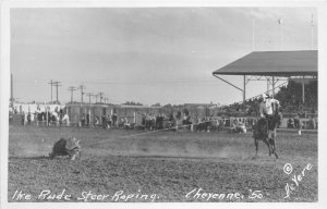 J39/ Rodeo Cowboy RPPC Postcard c50s Cheyenne Wyoming Ike Rude 347